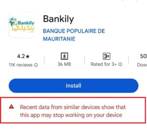تحذير من Google Playe حول تطبيق بنكيلي
